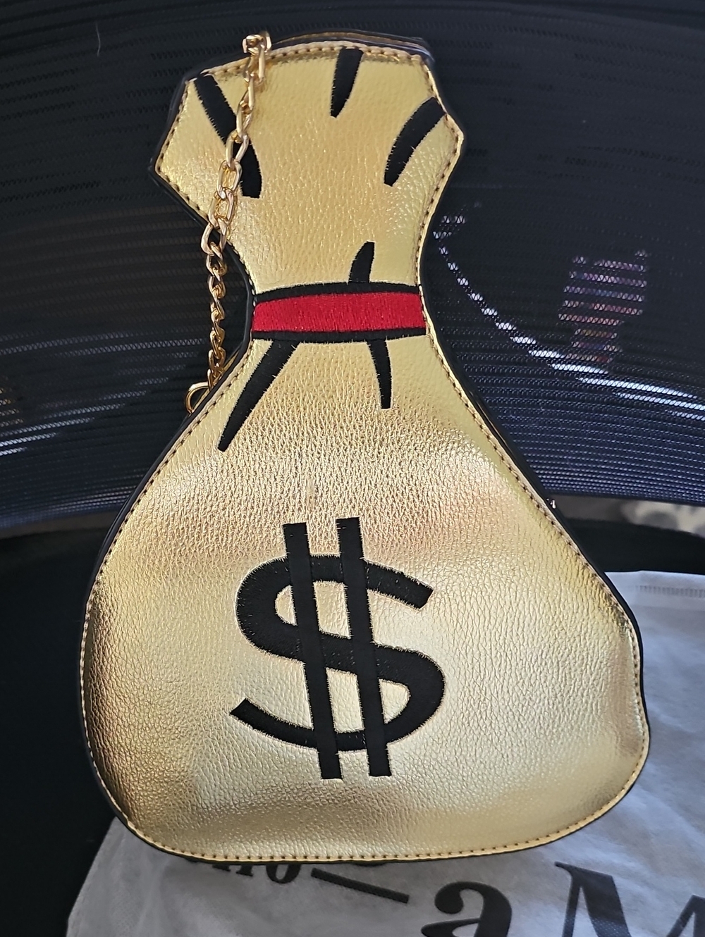 Gold Mini Money Bag Crossbody with Red Accent